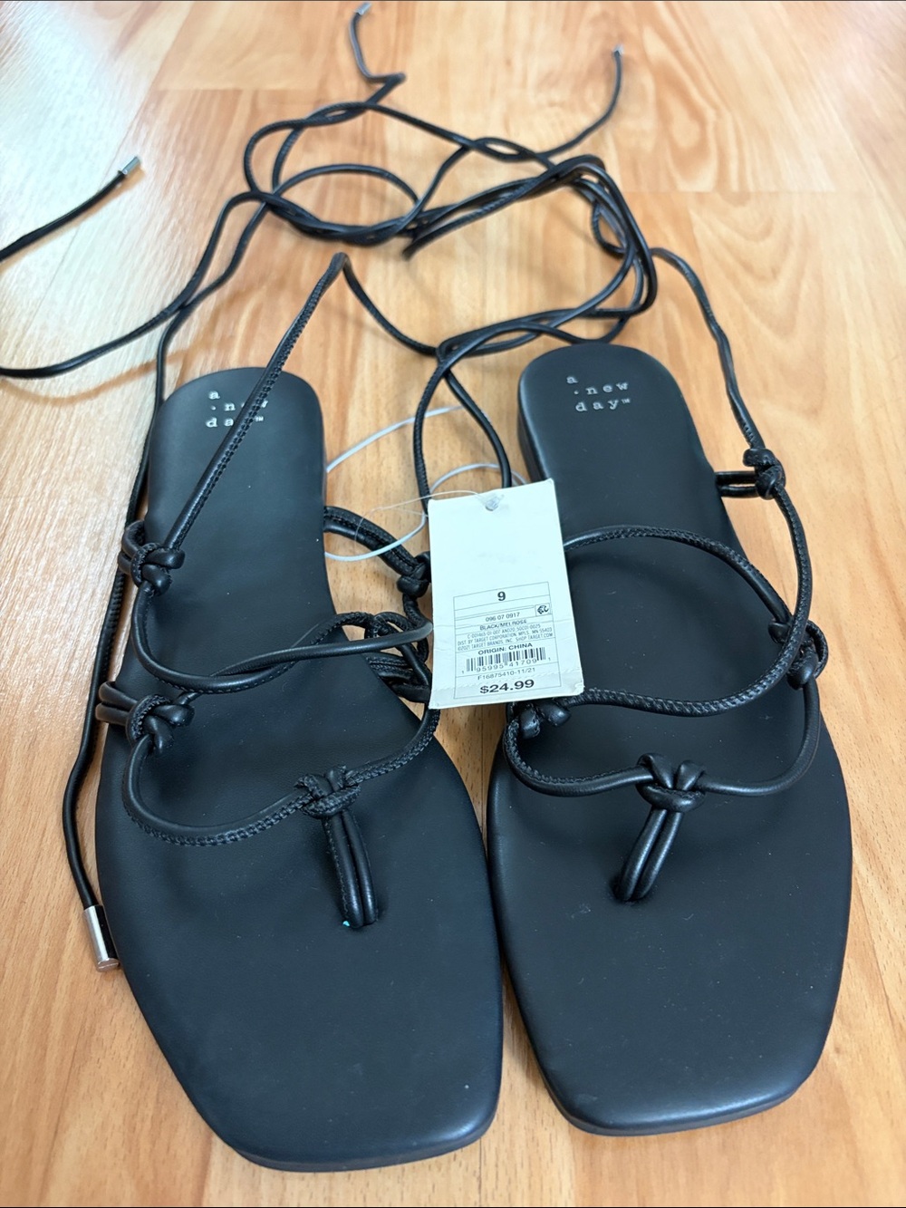 a new day Black Lace-Up Square-Toe Sandals